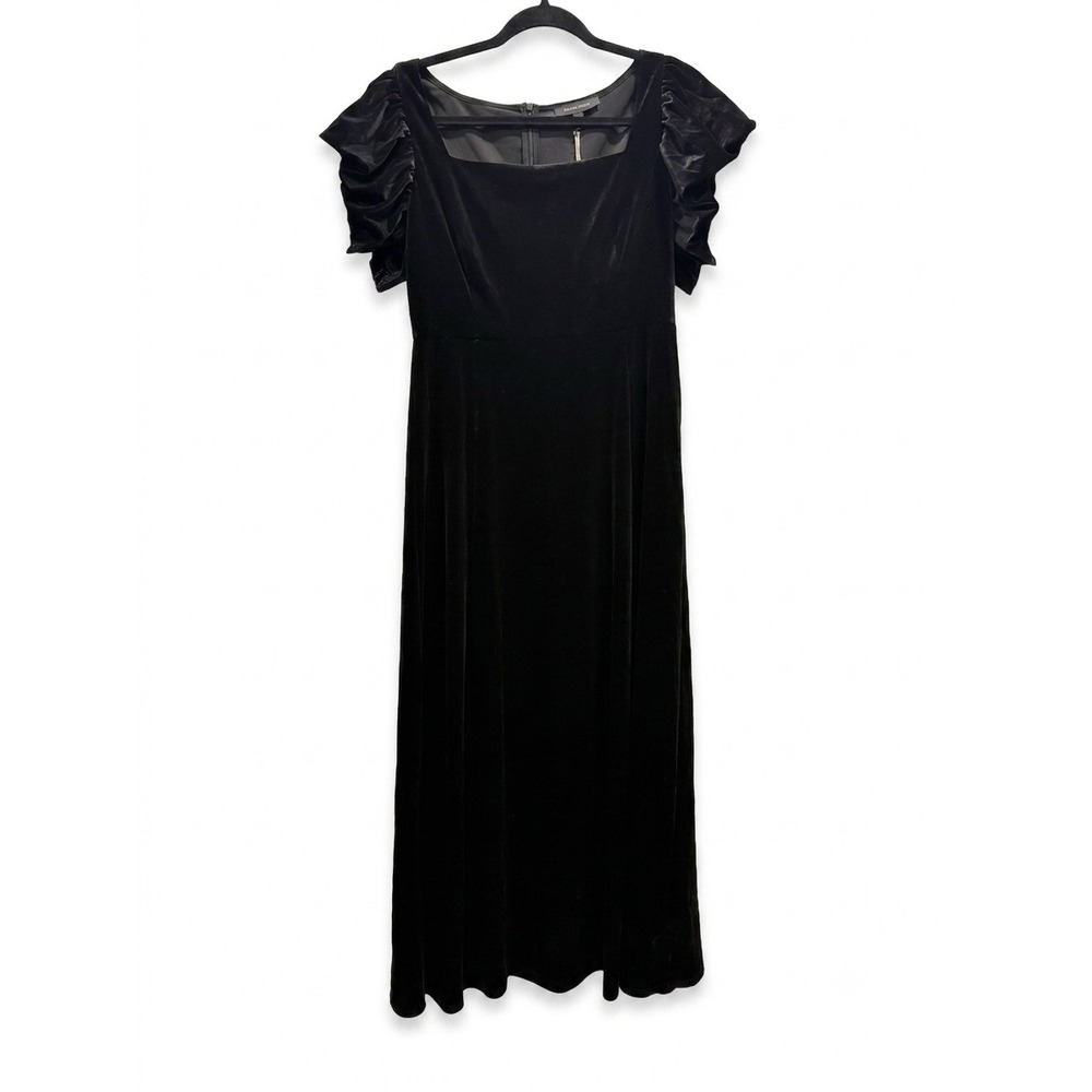 Grade & Gather Black Velvet Maxi Dress Square Neck Puff Sleeve 60926 M